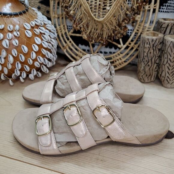 Vionic Women's US 9 EU 41 Misa Rose Gold Shimmer 3 Buckle Strap Slide Sandals - Picture 3 of 13